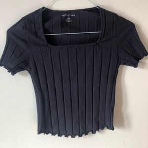 ❤️American Eagle Crop Top Ribbed Cropped Navy Square neckline Short Sleeves Sz M